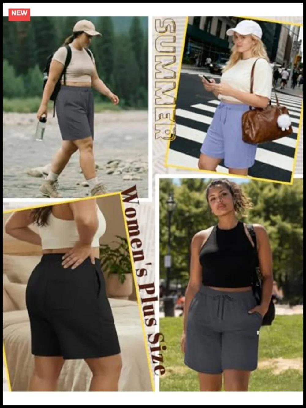 Plus Size Bermuda Shorts 3 Pack Cotton Blend High Waist Drawstring Pockets